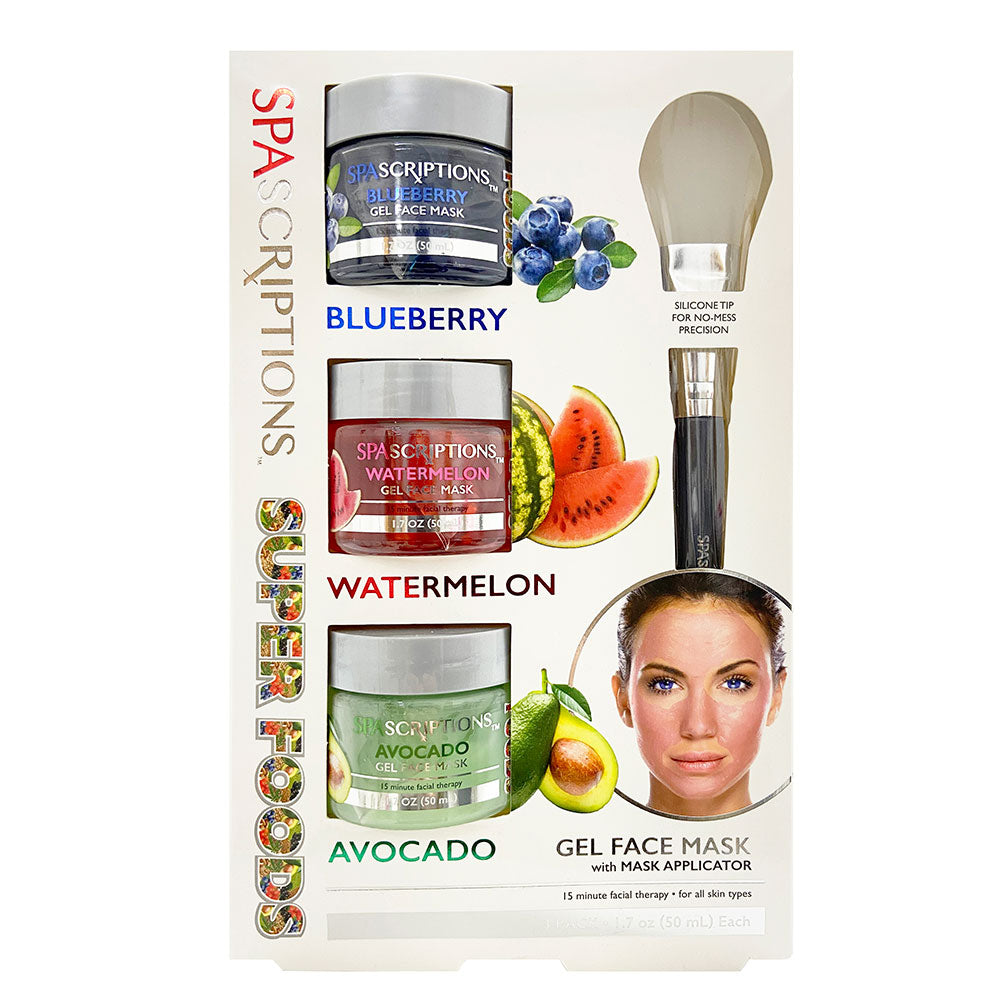 Spascriptions: Face Mask x3 Set Superfoods (Blueberry/Watermelon/Avocado) with applicator