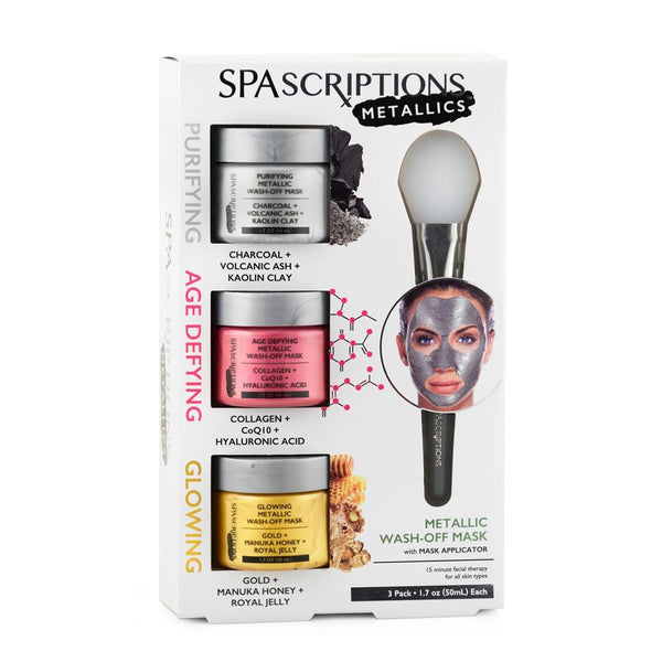Spascriptions: Metallics Face Mask x3 Set Purifying/Age Defying/Glowing with applicator